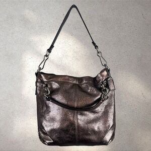 Coach Brooke Pewter Silver Metallic Leather Satchel Shoulder Bag Purse F17165